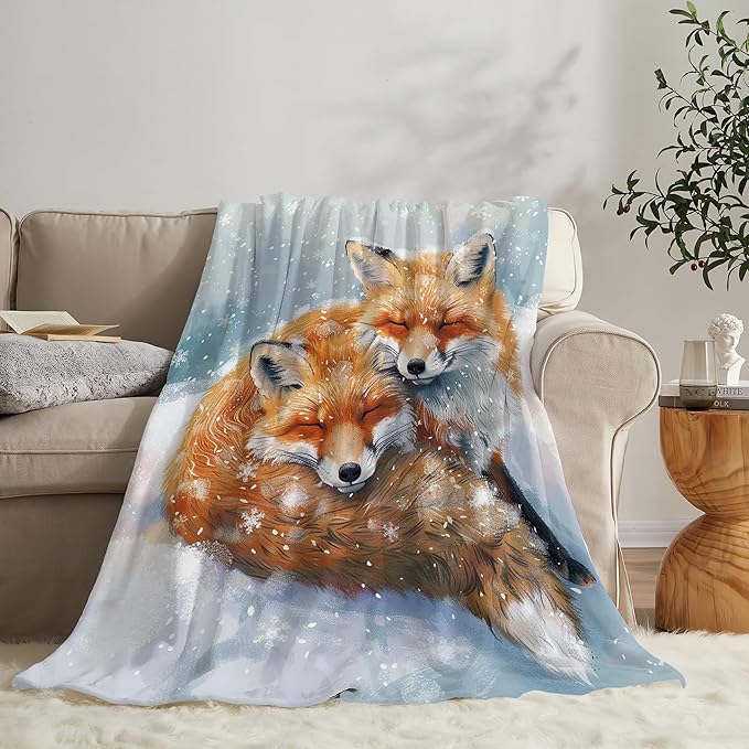 Fox Throw Blanket - Cute Animal Gift and Decor for Girls, Women, Men, Boys - Soft Warm Cozy Fleece for Couch, Sofa, Bed 60"x50"