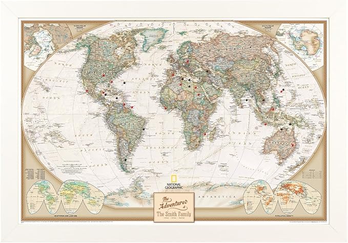 Canvas Executive World Map Pin Board – Framed Travel Map with Pins for Wall – Personalized Push Pin World Map for Tracking Journeys – 27.5" x 39.5" Textured White Frame