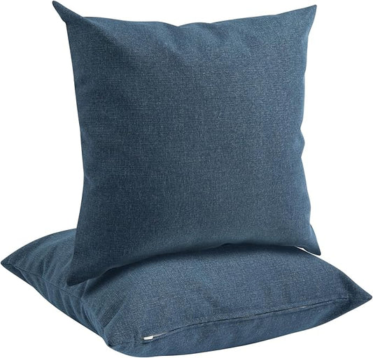 Waterproof Outdoor Throw Pillow Covers Set of 2,Home Decor for Garden Patio Furniture,Couch,Sofa 18 x18 Inch Decorative Pillows Cover Only,NO Insert(Denim Blue)