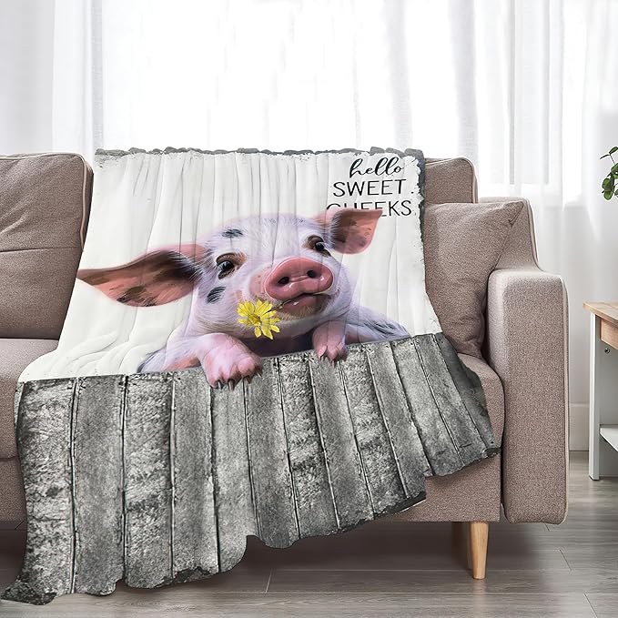 Funny Pig Farm Throw Blanket - Soft, Warm, Cozy Fleece for Couch, Sofa, Bed - 80"x60"