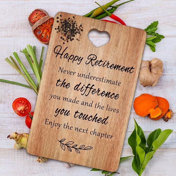 Retirement Gift for Women Men Acacia Wood Retired Cutting Board Happy Retirement Going Away Gift for Coworker Teacher Boss Nurse Friend Mom Lady Retired Gift Wooden Engraved Board Funny Farewell Gift