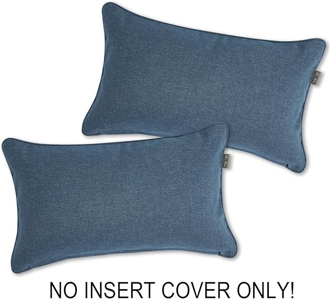 Waterproof Outdoor Lumbar Pillow Covers Set of 2,Home Decor for Garden Patio Furniture,Couch,Sofa 12"x20" Inch Decorative Pillows Cover Only,NO Insert(Denim Blue)
