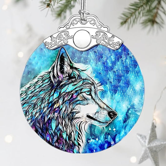 Wolf Ornament, Stained Glass Christmas Decorations, Christmas Ornaments for Tree, Holiday Ornament, Gifts for Wolf Lovers, Holiday Party Gifts, Gift Ideas & Xmas Gift