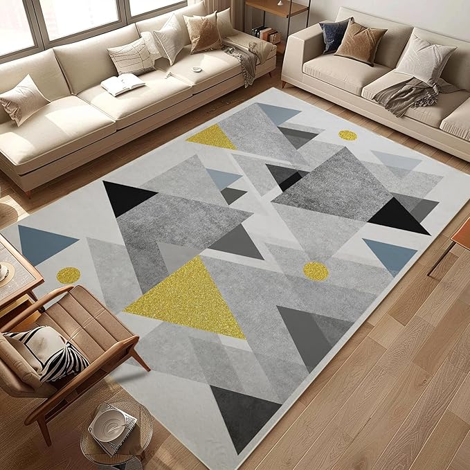 Area Rug 4x6 Entryway Triangle Geometric Aztec Western Modern Rugs Machine Washable Soft Rug Boho Southwestern Carpet Texture for Entrance Beside Living Room Bedroom Dining Room Office Indoor
