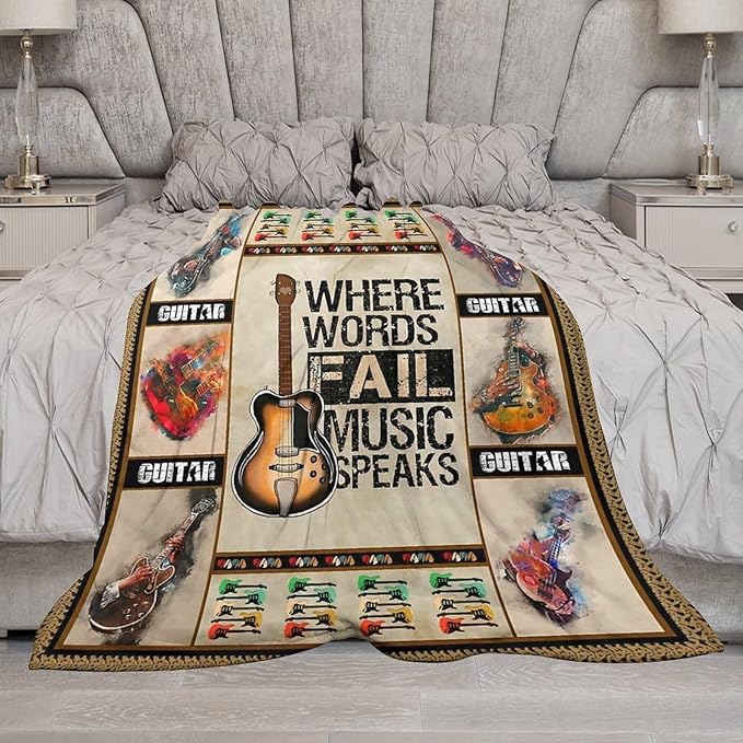 Guitar Blanket Guitar Gifts for Boys Men Music Throw Blanket for Kids Adults Soft Warm Cozy Fleece Blanket for Couch Sofa Bed 50"x60"