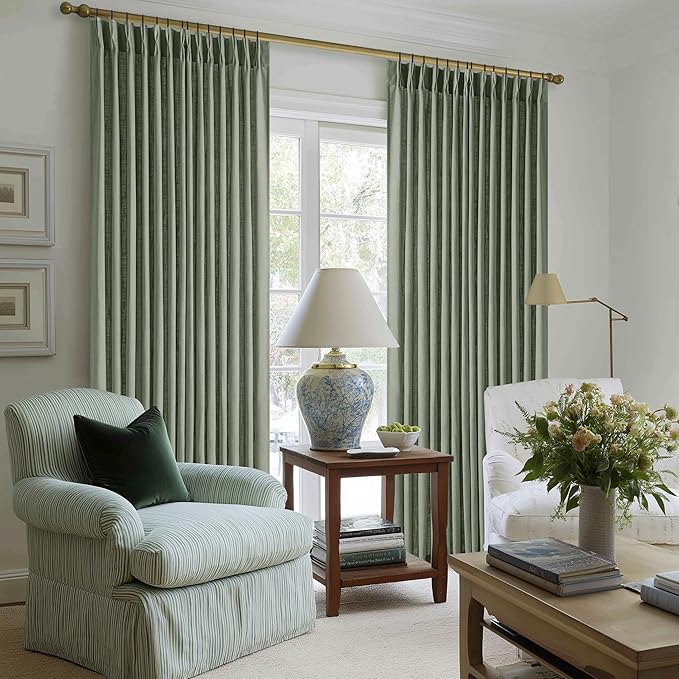 120 Inch Curtains High Ceiling Tall Curtains 2 Panels Set for Living Room Pinch Pleated with Hooks Rings Back Tab Bohemian Semi Sheer Drapes Cottage Long Large Window Drapes 120 Length Sage Green