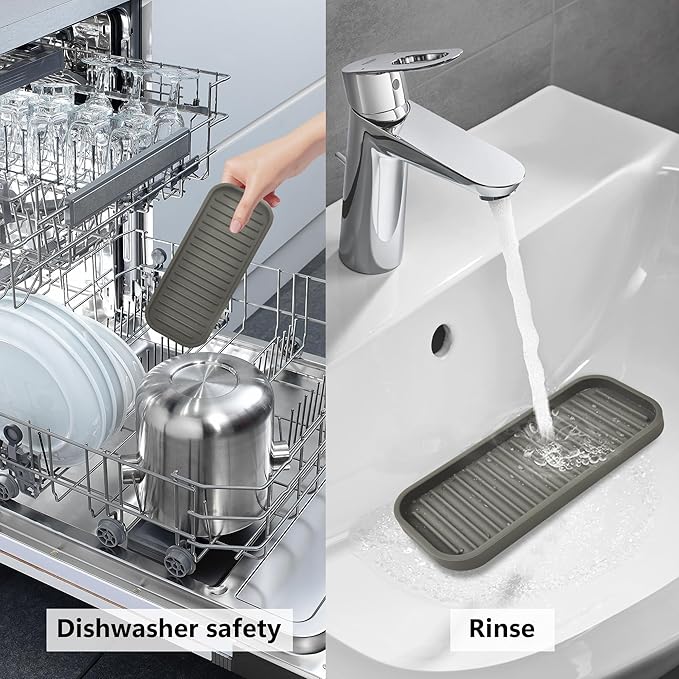 Gosmol Silicone Sponge Holder Kitchen Sink Organizer Tray Dish Caddy Soap Dispenser, Scrubber Spoon Holder,Dishwashing Accessories 2 Pack (Brown)