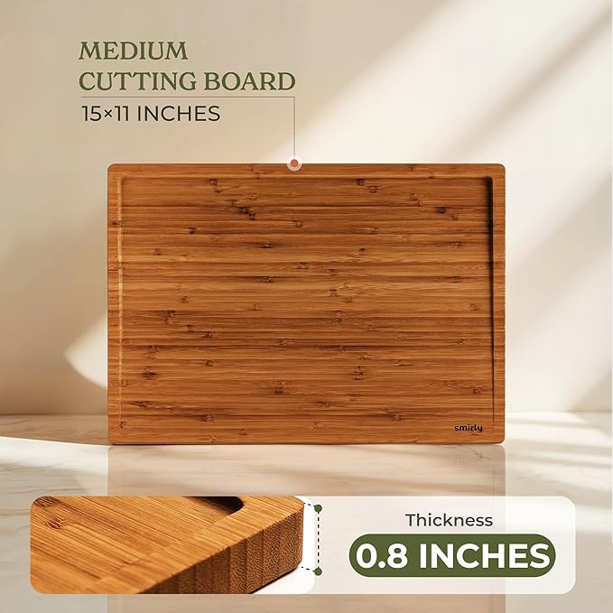 SMIRLY Wood Cutting Boards For Kitchen - Bamboo Cutting Boards For Kitchen Cutting Board, Bamboo Cutting Board Set, Chopping Board, Butcher Block, Small Wooden Cutting Board Set