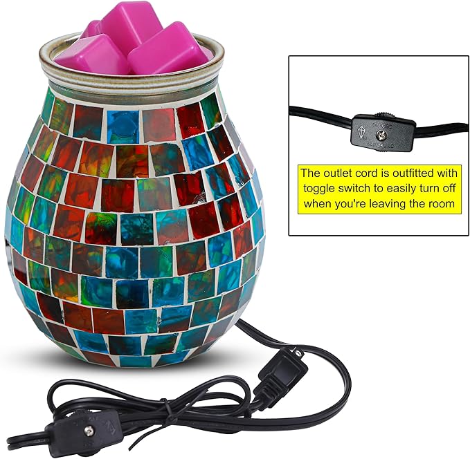 Handcrafted Mosaic Glass Electric Wax Melt Warmer Wax Burner Melter Fragrance Warmer for Home Office Bedroom Living Room Gifts, Christmas Gifts & Décor
