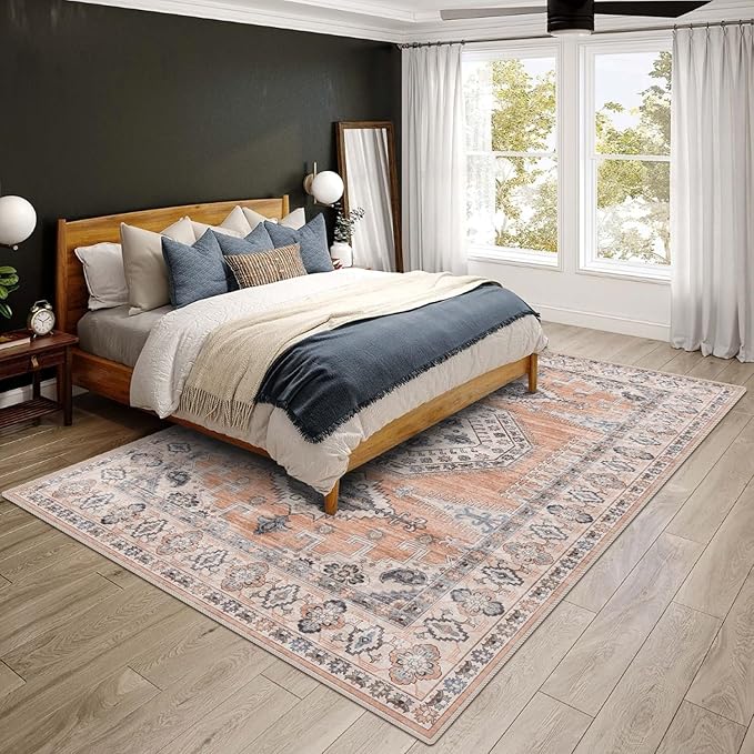 vivorug 4x6 Rug, Small Area Rug for Living Room, Bedroom, Kitchen, Machine Washable Non-Slip Throw Rug, Vintage Distressed Carpet for Entryway Nursery Dinner Room, Orange