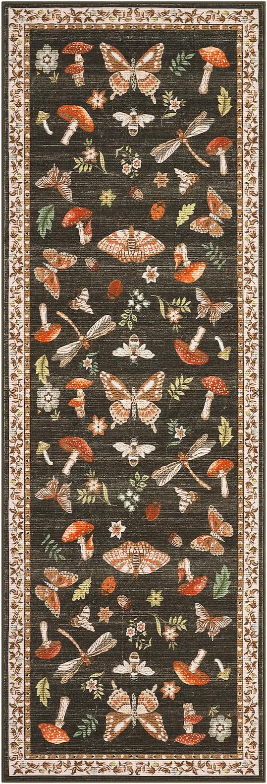 2.5x10 Runner Rug for Hallway Washable Kitchen Rugs Non Slip with Rubber Back Mushroom Soft Low-Pile Stain Resistant Foldable Indoor Carpet for Entryway Laundry Room Floor Mats Brown