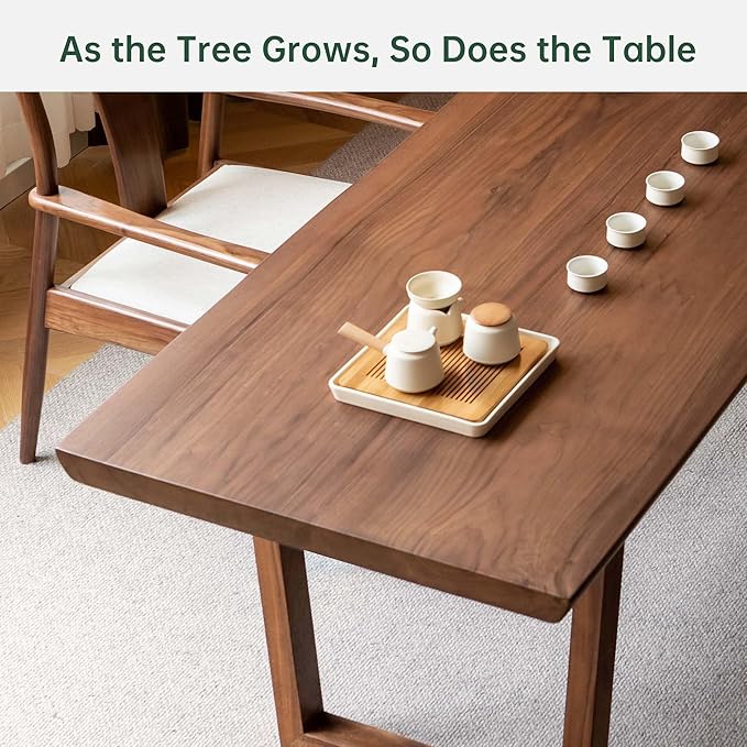 YESWOOD 71’’ Live Edge Dining Table for 6-8, Black Walnut Farmhouse Kitchen Table with Solid Wood Top and Legs, Large Modern Wood Dinner Table for Dining Room, Living Room, Office, Walnut