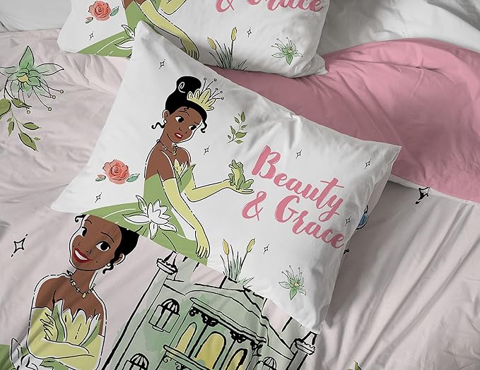 Jay Franco Disney The Princess and The Frog Beauty & Grace 7 Piece Full Size Bed Set - Includes Comforter & Sheet Set Featuring Tiana - Super Soft Bedding Fade Resistant Microfiber (Official Product)