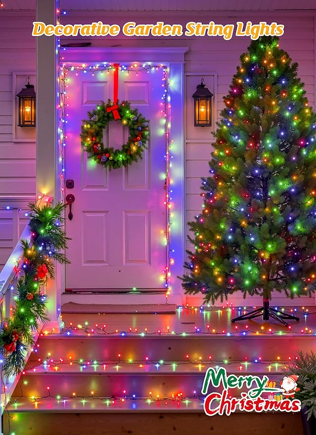 Brightown Solar Christmas Lights Outdoor, 4 Pack Total 184FT 480 LED Solar String Lights Outdoor Waterproof Green Wire with 8 Modes, Solar Fairy Light for Garden Yard Patio Party Decors, Multicolor