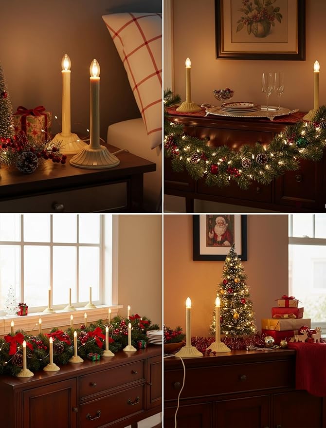 1 Light Christmas Window Candles, Electric Window Candles with 4 C7 Light Bulbs, Plug in Electric Candle for Christmas Party Home Decorating Restaurant Table Décor, Ivory -2 Pack