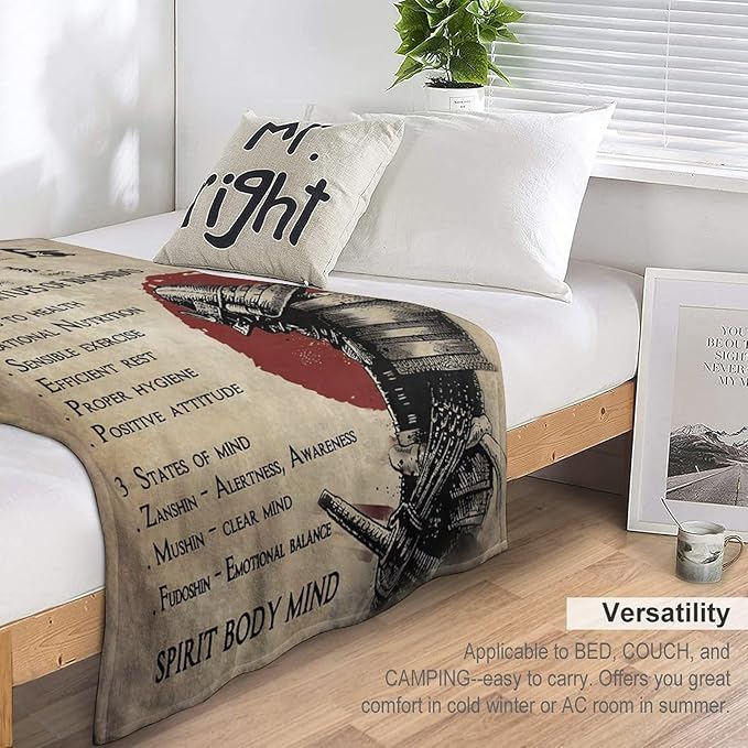 Samurai Warrior Blanket Japanese Samurai Throw Blanket Samurai Gifts for Boys Men Warrior Blanket for Kids Adults Soft Warm Cozy Fleece Blanket for Couch Sofa Bed 50"x60"