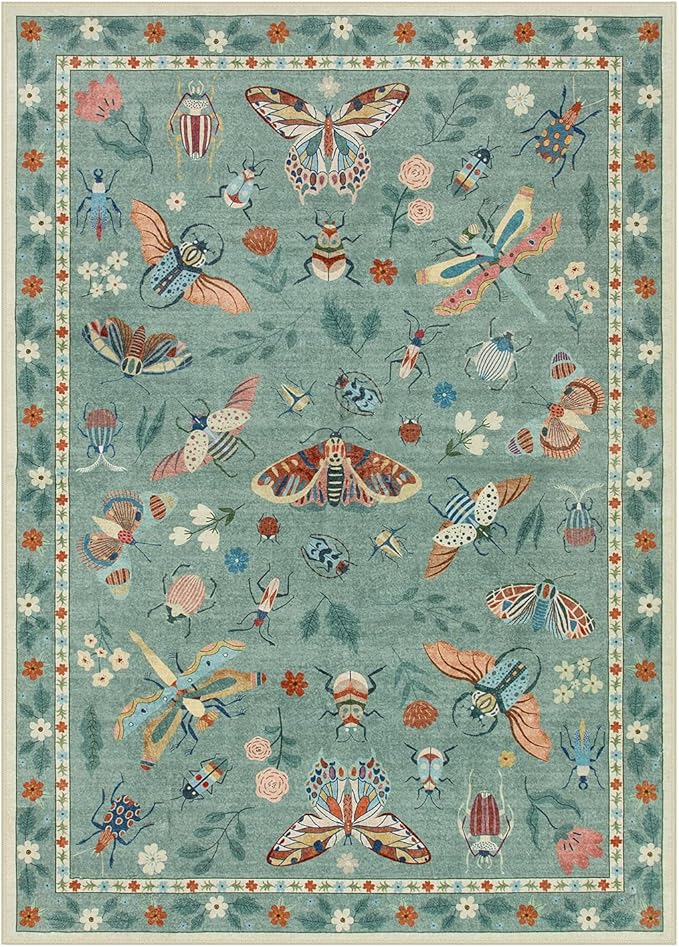 Lahome Insect Washable Small Area Rug, 3x5 Area Rug for Bedroom Living Room, Non-Slip Soft Accent Throw Carpet for Kitchen Office Entryway Bathroom Office, Green