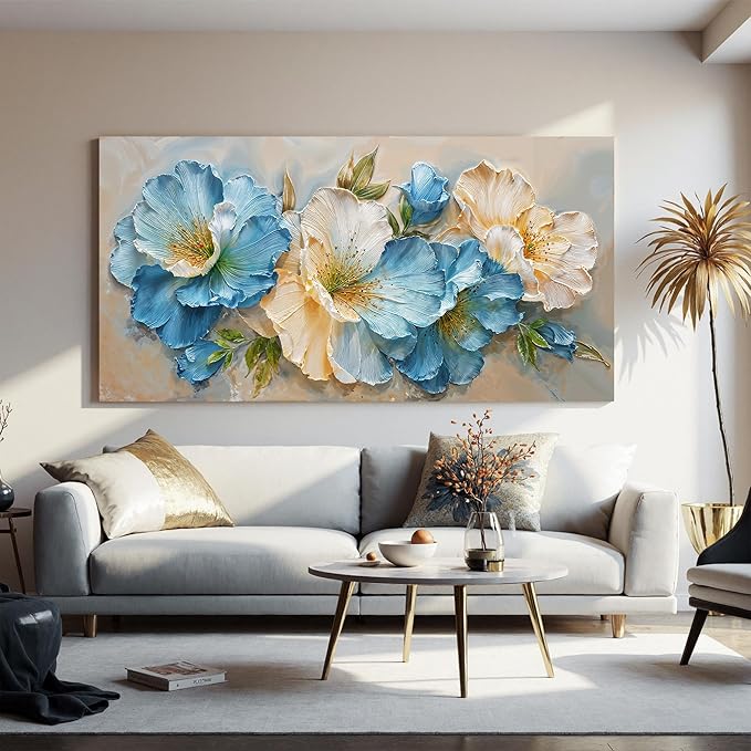Canvas Wall Art Decor large White Blue Flower Art pictures for living room wall Green Botanical Wall Art Decor Paintings Prints Modern Aesthetics Wall Art For Bedroom Office Room Wall Decor 24×48Inch