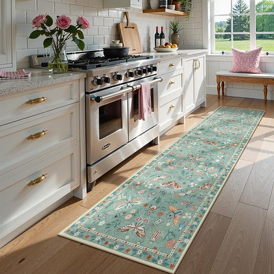 Lahome Insect Hallway Runner Rug, 2'5''x8' Ultra-Thin Washable Runners for Hallways Kitchen, Soft Laundry Room Rug Non-Slip Long Carpet for Entryway Bedroom Bathroom, Green