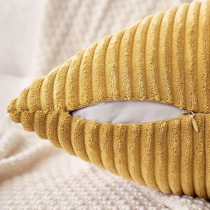 MIULEE Winter Fall Pack of 2 Corduroy Soft Soild Decorative Square Throw Pillow Covers Cushion Cases Pillowcases for Sofa Bedroom Car 16 x 16 Inch 40 x 40 Cm Gold