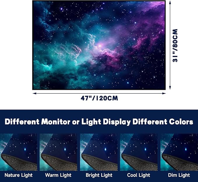 2'7" x 3'11" Galaxy Area Rug Dark Blue Outer Space Doormat for Kids Bedroom Living Room Glitter Starry Sky Carpets Throw Rugs, 47'' X 31''