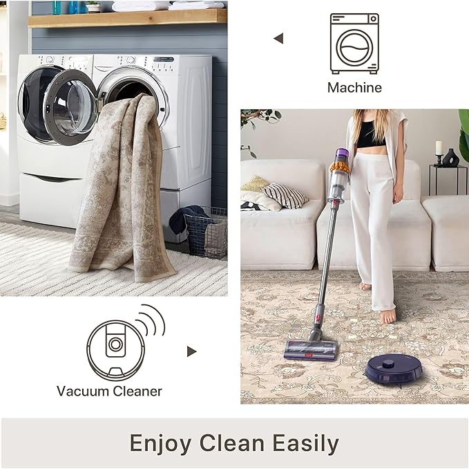 vivorug 4x6 Rug, Small Neutral Area Rug for Living Room, Bedroom, Kitchen, Machine Washable Non-Slip Throw Rug, Vintage Floral Carpet for Entryway Nursery Coffee Table - Durable (Beige)