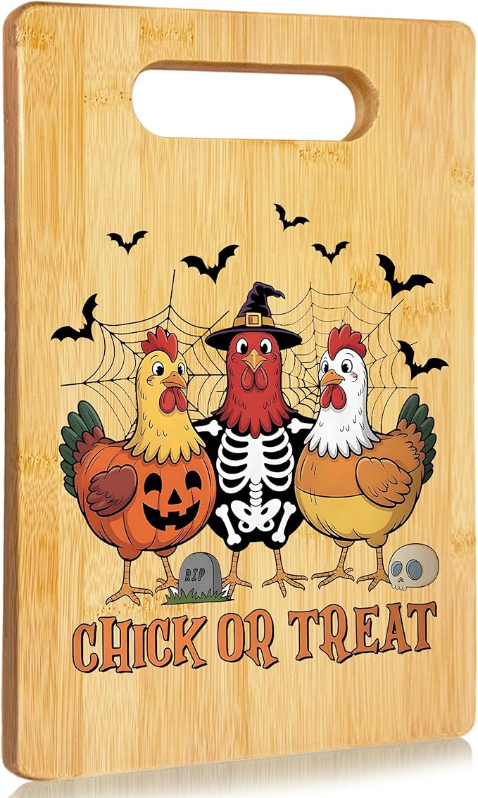 SPBL&L Halloween Chicken Gothic Skeleton Cutting Board, Halloween Gifts for Women, Chicken Gifts, Chick Or Treat Spooky Season Witchy Decorative Bamboo Cutting Chopping Board for Kitchen