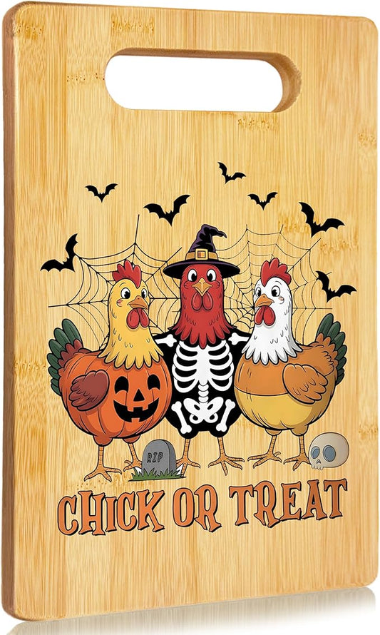 SPBL&L Halloween Chicken Gothic Skeleton Cutting Board, Halloween Gifts for Women, Chicken Gifts, Chick Or Treat Spooky Season Witchy Decorative Bamboo Cutting Chopping Board for Kitchen