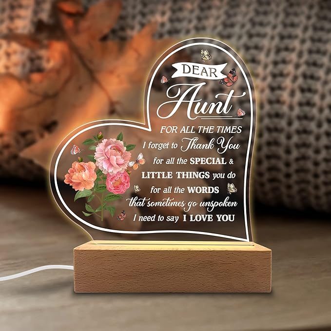 Aunt Gifts Acrylic Night Light - Gifts for Aunt & Niece & Nephew, Birthday, Christmas, Mother's Day