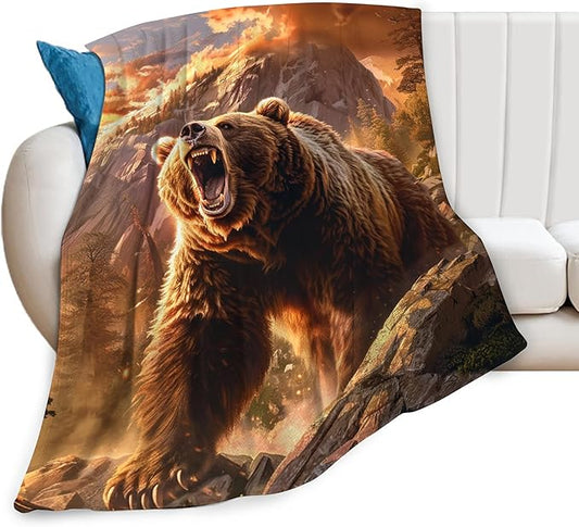 Bear Animal Throw Blanket - Cabin Decor Gift for Girls, Women, Boys, Men - Soft Warm Cozy Fleece for Couch, Sofa, Bed 50"x40"