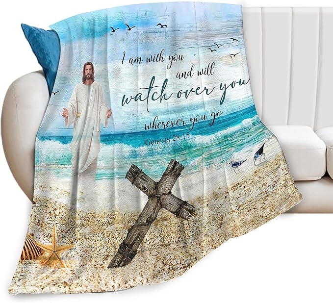 Christian Jesus Blanket Christian Gifts for Women & Men Religious Cross Throw Blanket Jesus Blanket for Kids Adults Soft Warm Cozy Fleece Blanket for Couch Sofa Bed 40"x50"