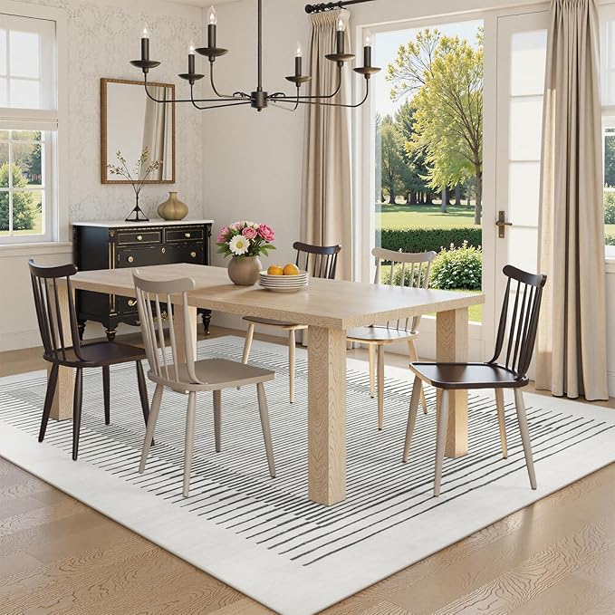 Morebes Modern 8x10 Rug for Living Room, Washable Stain-Resistant Soft Bedroom Area Rug Non Slip, Geometric Stripe Low Pile Indoor Carpet for Dining Room Farmhouse Home Office,White/Grey