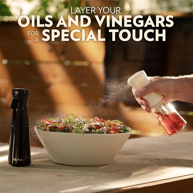 FLAIROSOL OLIVIA Oil Sprayer for Cooking, 200ml Glass Olive Oil Sprayer, Continuous Cooking Spray Bottle with Portion Control, Olive Oil Dispenser for Kitchen, Air Fryer, Salad, BBQ (Golden Leaves)