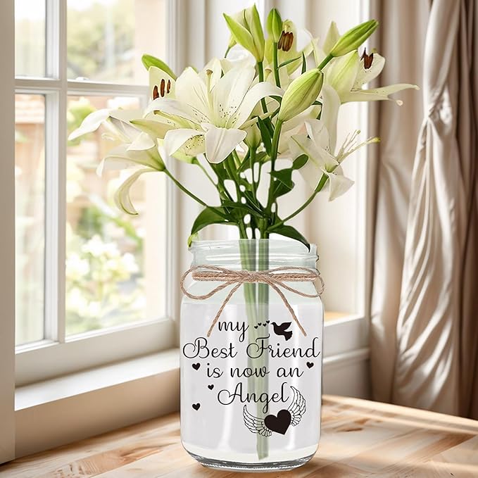 Memorial Gifts Mason Jar Light, Loss of Best Friend, in Memory of BFF, Angel Friend, Heart and Wings, Thoughtful Sympathy, Remembrance Gift
