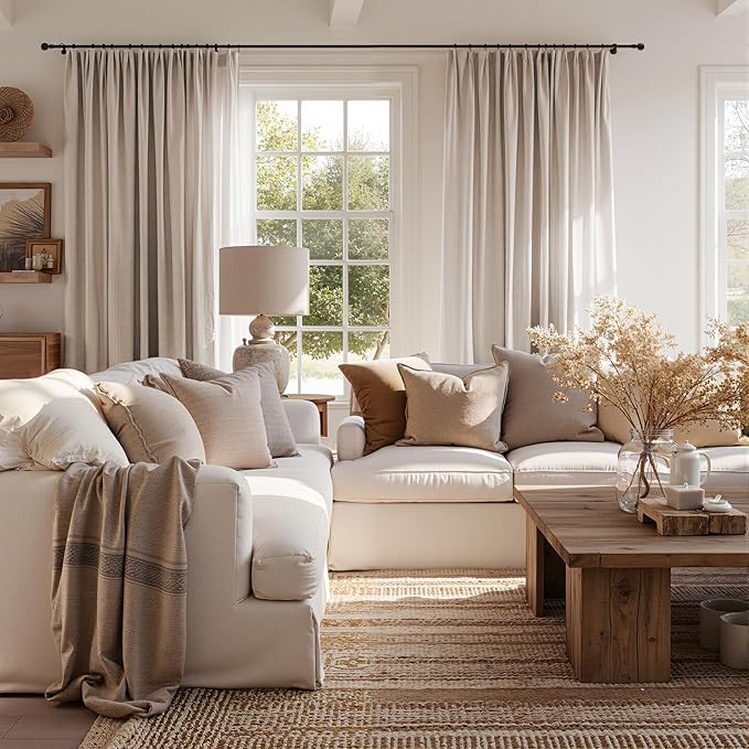 jinchan Taupe Linen Blend Curtain 108 inch Extra Long 1 Panel Extra Long for Sliding Door, Light Filtering 100 inch Extra Wide Patio Door Drape with Rod Pocket Back Tab(100W x 108L, Taupe)