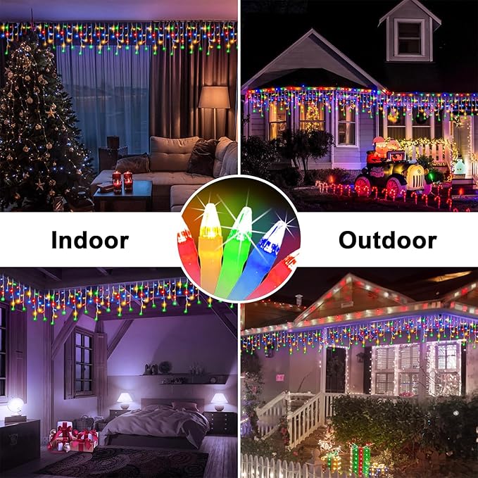 132FT 1332 LED Outdoor Christmas Lights - 296 Ice Drops, 12 Pro Modes with Timer Memory & Brightness, Waterproof Hanging Ice String Light for Holiday Wedding Garden Fence House Decor (Multicolor)