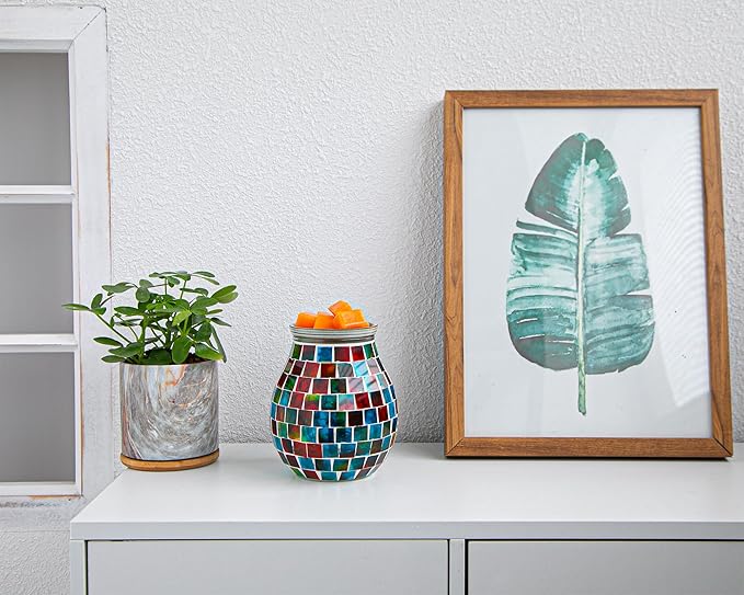 Handcrafted Mosaic Glass Electric Wax Melt Warmer Wax Burner Melter Fragrance Warmer for Home Office Bedroom Living Room Gifts, Christmas Gifts & Décor