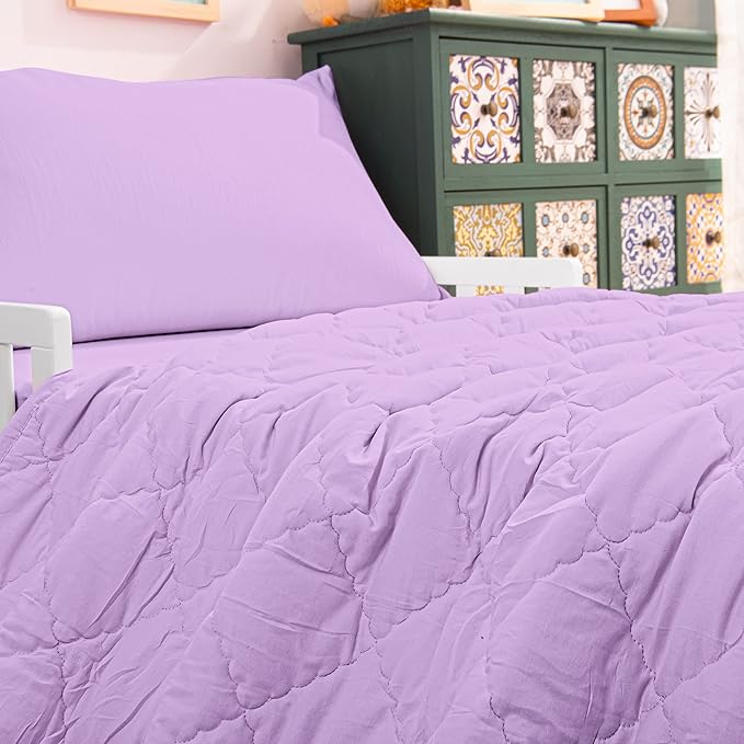 NTBAY Toddler Bedding Set - 4 Piece Soft and Breathable Crib Bedding Set for Boys and Girls, Includes Quilted Comforter, Fitted Sheet, Flat Top Sheet and Envelope Pillowcase, Lavender