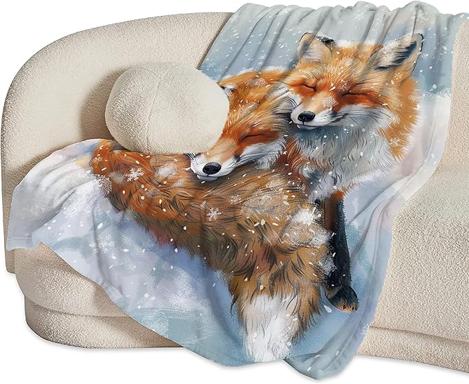 Fox Throw Blanket - Cute Animal Gift and Decor for Girls, Women, Men, Boys - Soft Warm Cozy Fleece for Couch, Sofa, Bed 60"x50"