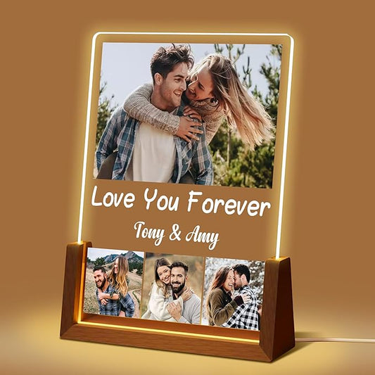Personalized Valentines Christmas Gifts For Boyfriend Girlfriend Him Her, Custom Light Up Picture Frame With Photo Text, LED Photo Frame Night Light For Women Men Anniversary Birthday Gifts