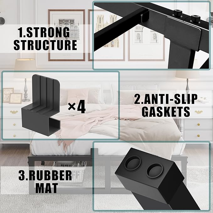 10 inch Full Size Bed Frame Low Profile Metal Platform Frames with Mattress Slide Stopper,Heavy Steel Slats Support,No Box Spring Needed,Noise Free,Non-Slip,Easy Assembly