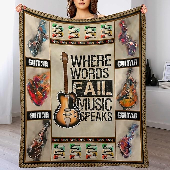 Guitar Blanket Guitar Gifts for Boys Men Music Throw Blanket for Kids Adults Soft Warm Cozy Fleece Blanket for Couch Sofa Bed 50"x60"