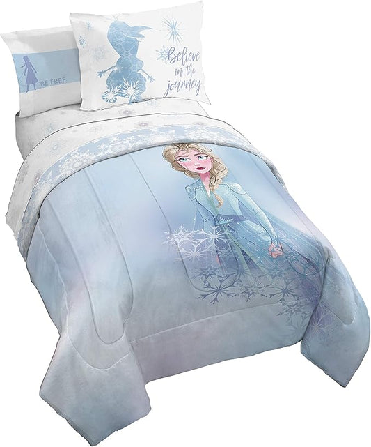 Disney Frozen 2 Elsa Color Block 7 Piece Full Bed Set - Includes Reversible Comforter & Sheet Set Bedding - Super Soft Fade Resistant Microfiber - (Official Disney Product)