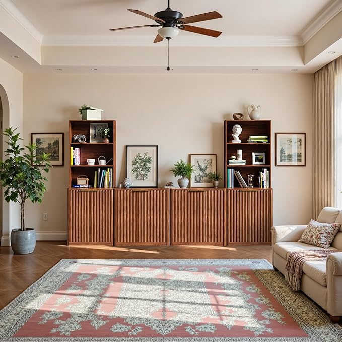 Evermagin 4-Piece Entertainment Center with Bookshelves for TVs up to 65", Mid Century Modern TV Stand with Bookcases, Walnut Buffet Cabinet with Storage for Living Room