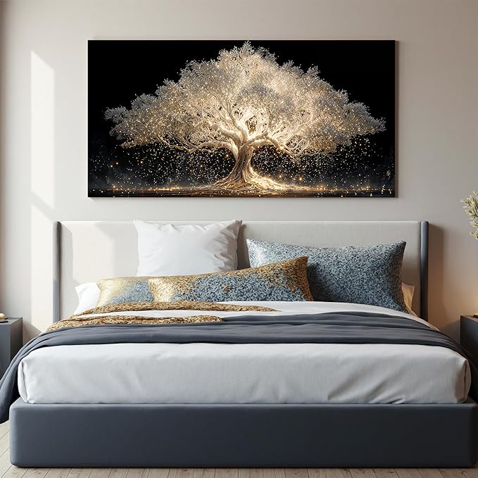 Canvas Wall Art Decor Gold Fantasy Tree Of Life Wall Canvas Art For Living Room Pictures Wall Decor White Modern Aesthetics Prints Decor Artwork For Home Bedroom Office Room Wall Decor 20×40 Inch