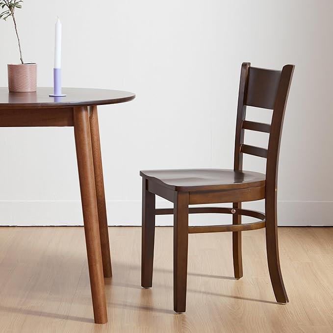 Livinia Aslan 35.4" Round Wooden Dining Table/Mid Century Modern Malaysian Oak Kitchen Table (Walnut)