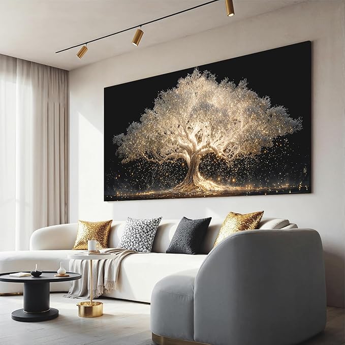 Canvas Wall Art Decor Gold Fantasy Tree Of Life Wall Canvas Art For Living Room Pictures Wall Decor White Modern Aesthetics Prints Decor Artwork For Home Bedroom Office Room Wall Decor 20×40 Inch
