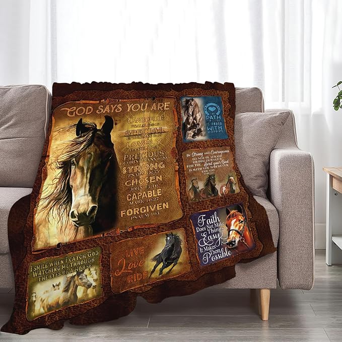 Tijuboni Horse Throw Blanket Christian Religious Gifts for Girls Boys Women Men Kids Adults Soft Flannel Fleece Blanket for Couch Sofa Bed Home Decor 40"x50"