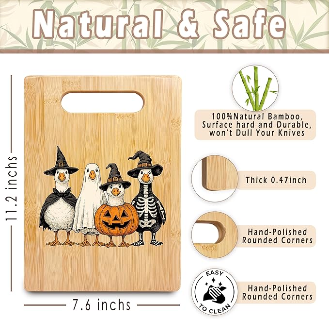 SPBL&L Halloween Gothic Goose Cutting Board, Goose Gifts, Halloween Kitchen Decor, Funny Witchy Pumpkin Ghost Geese Decorative Bamboo Cutting Chopping Board for Kitchen