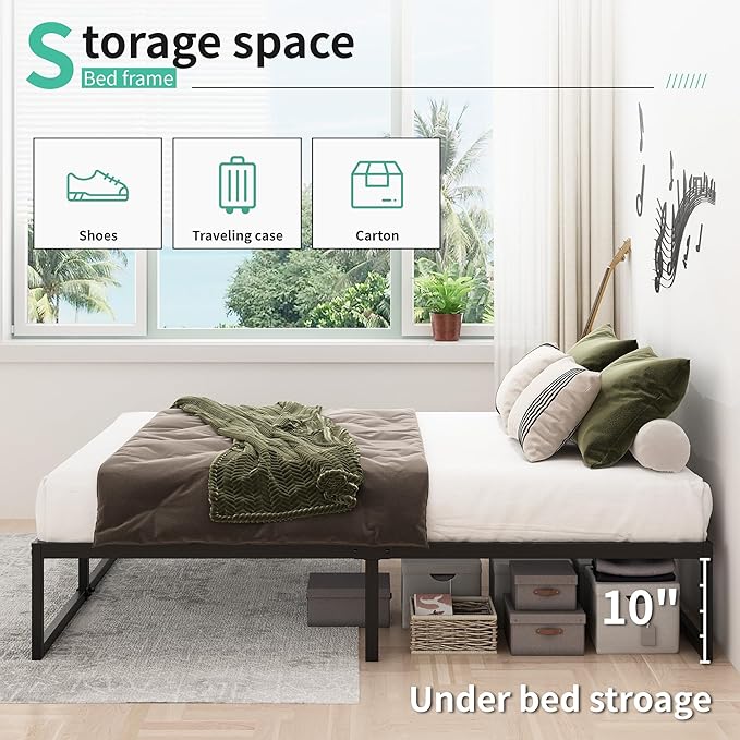 12 Inch California King Bed Frames No Box Spring Needed Heavy Duty Metal Cal King Platform for Mattress Foundation, Noise Free, Easy Assembly, Black